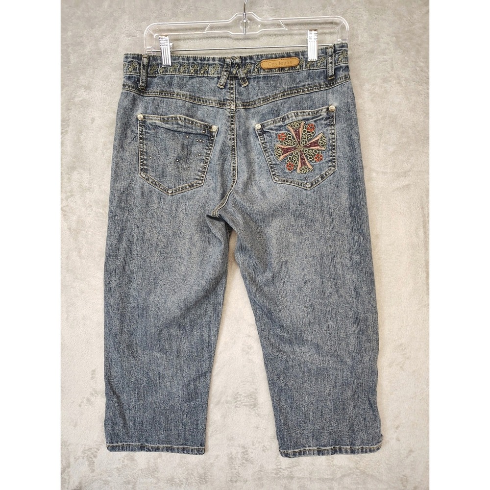 Cos Jeans Capri Denim Straight Medium Wash Blue Sz 6P (30x19.5) Y2K Floral Boho